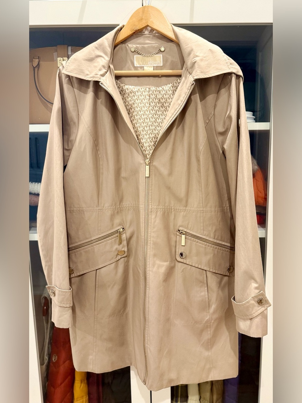 MICHAEL Michael Kors Light Taupe Zip-Front Trench Coat